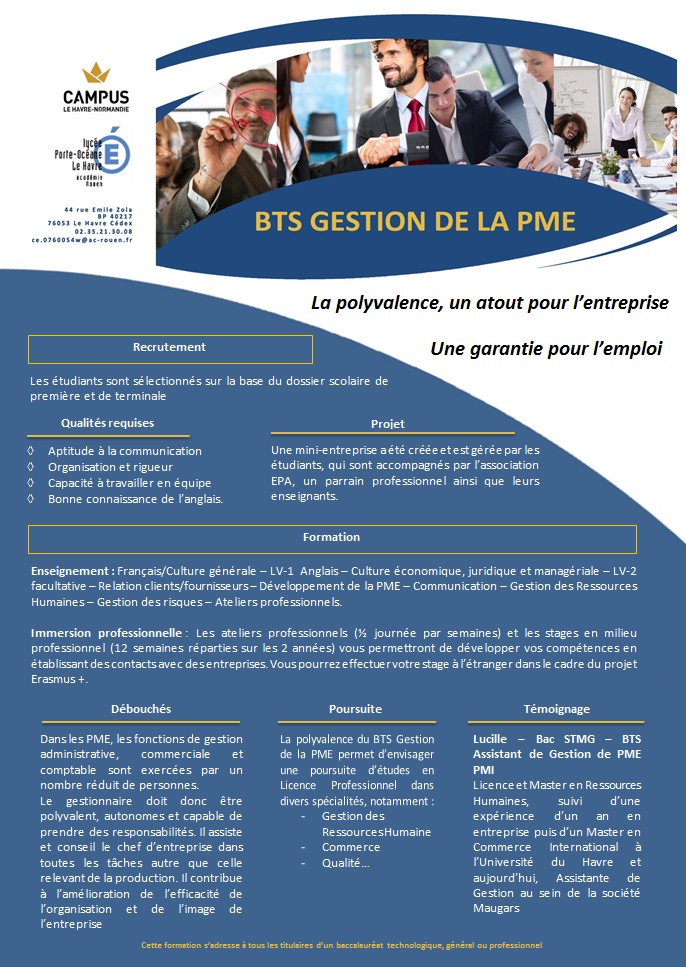Bts Gestion De La Pme Lyc E Porte Oc Ane Le Havre